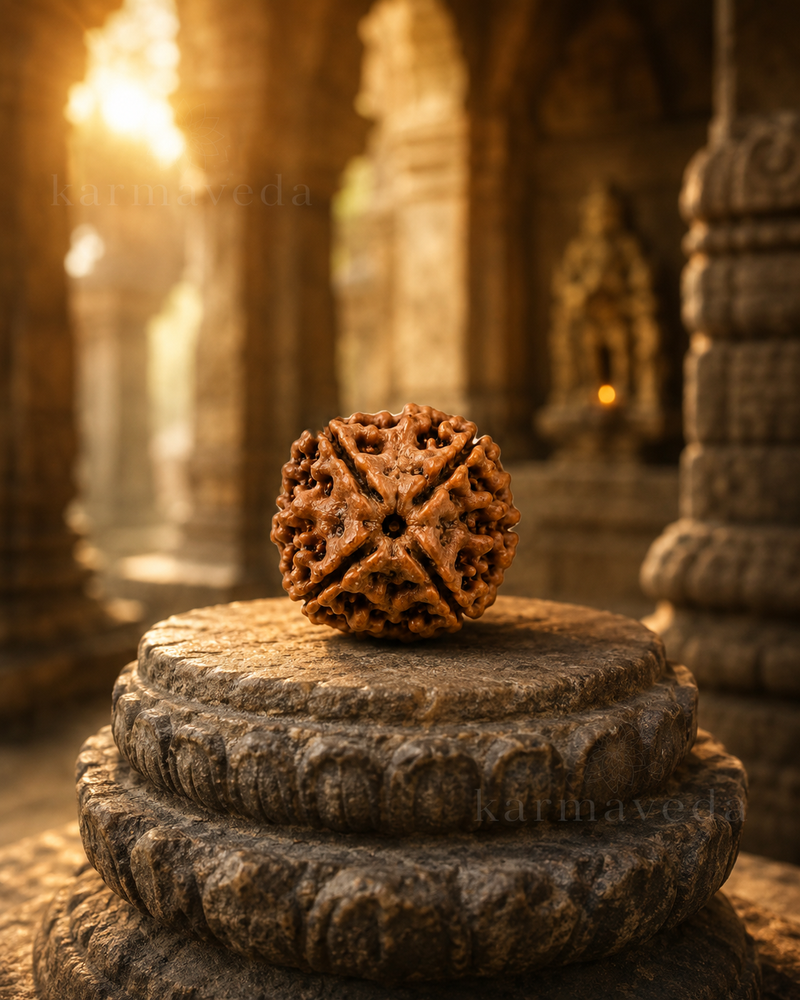 Brown textured object on a stone platform with a warm, blurred background