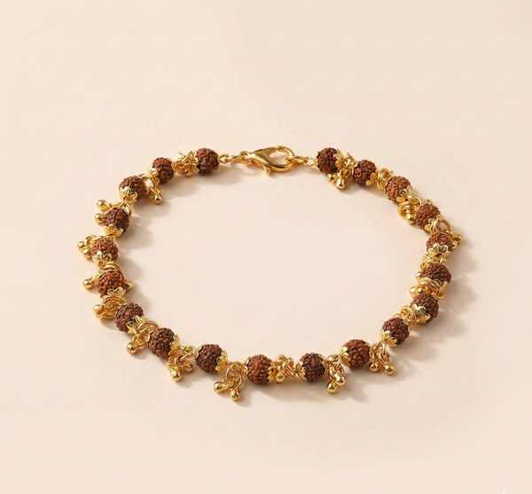 Gold Plated Floral Rudraksha Bracelet For Women