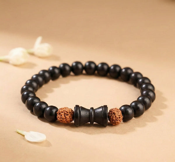 Karungali Damru Bracelet with Rudraksha