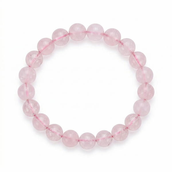 Pink beaded bracelet on a white background