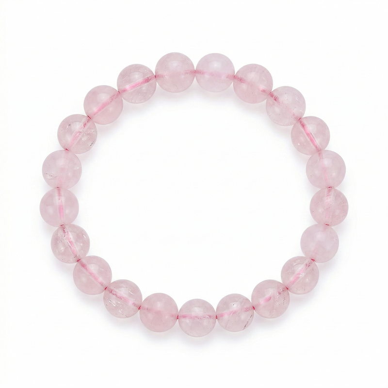 Pink beaded bracelet on a white background
