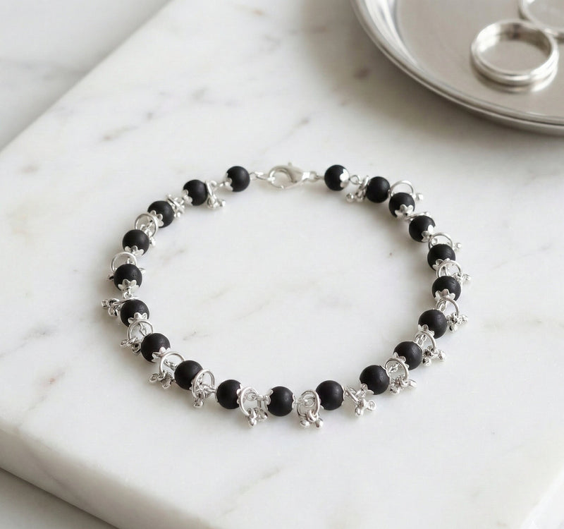 Silver Plated Floral Karungali Bracelet For Women