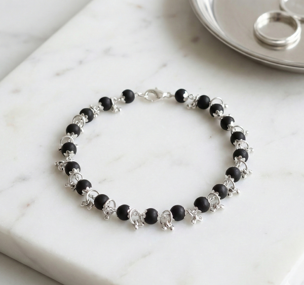 Silver Plated Floral Karungali Bracelet For Women