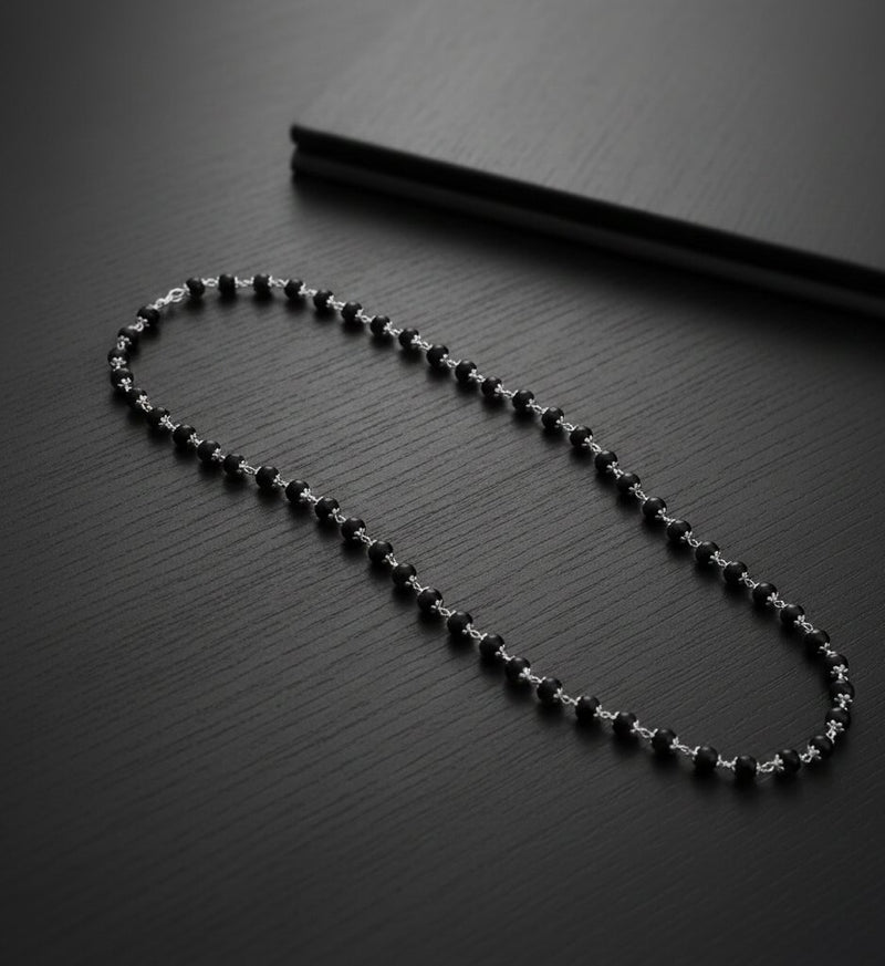 Silver Plated Karungali Mala - Natural Ebony Wood Beads Govt. Certified