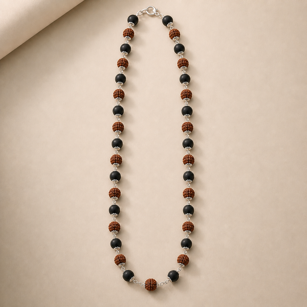 Silver Plated Karungali Rudraksha Mala