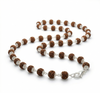 Necklace with brown and silver beads on a white background