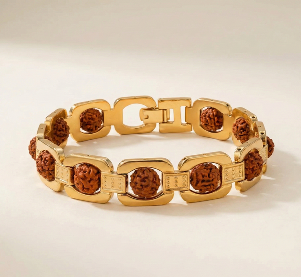 Square Gold Plated Rudraksha Bracelet